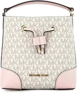Michael Kors Drawstring Small Bucket Messenger Logo Crossbody Powder Blush 🎀NEW - Picture 1 of 13