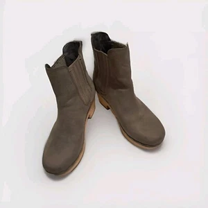 Frye & Co Odessa Chelsea Ankle Boot 7.5 Wooden Clog Tan Nubuck Leather - Picture 1 of 12
