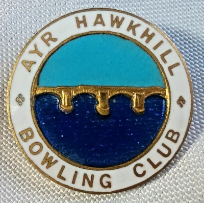 AYR HAWKHILL BOWLING CLUB ROUND PIN BADGE- Made by H.W.MILLER LTD - BIRMINGHAM. - Image 1 of 2