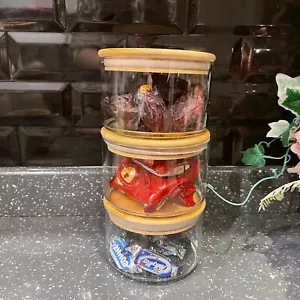 Stapelglas Gläser Bambusdeckel Snack Süßigkeiten Aufbewahrung Tee Kaffee Zucker Glas Gläser - Bild 1 von 6