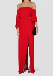 $3359 Roland Mouret Women Red Octon Off-Shoulder Asymmetric-Sleeve Dress Size 4 - Picture 1 of 6