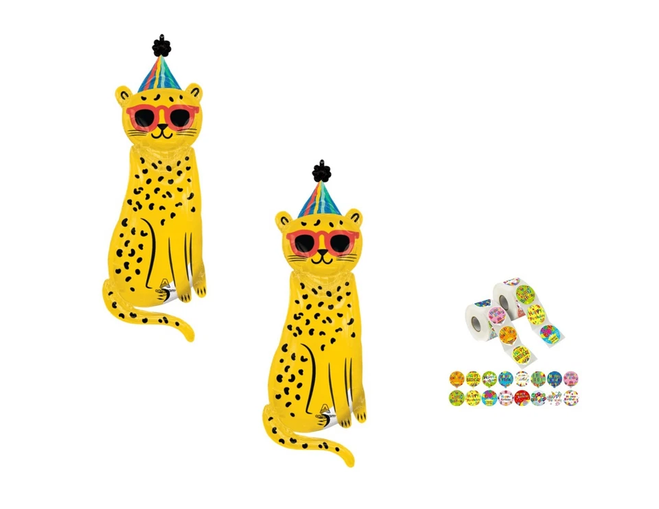 Set Of 2 Cheetah 45'' Balloons Birthday Party Decorations Animal Print Jungle - Изображение 1 из 1
