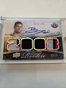 2008-09 UPPER DECK PREMIER BROOK LOPEZ RC AUTO JERSEY PATCH 9/15 3 CLR QUAD WOW - Picture 1 of 5