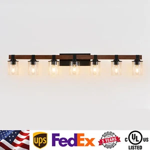 Vanity Light 50" 7 Lights Vintage Wood Black LED Bathroom Mirror Wall Fixture UL - Picture 1 of 9
