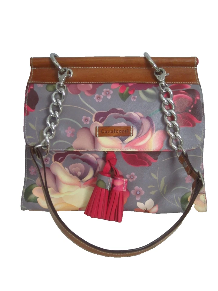 Bolso Bandolera Cavalcanti Cuero Floral Taupe Rosa Verde Borlas Hecho en Italia Foto 1 de 4