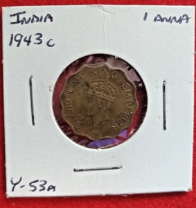 Coin INDIA 1943C 1 Anna Circulated - Picture 1 of 2