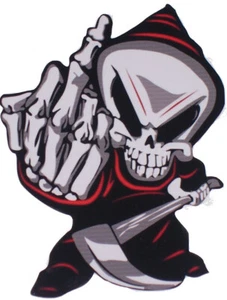 RED Cartoon Finger Grim Reaper Skull Decal Sticker Window Decals Stickers - Foto 1 di 3