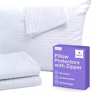 Set of 4 Pillow Protectors with Zipper Standard Size - 100% Resistant to Stains, - Picture 1 of 12