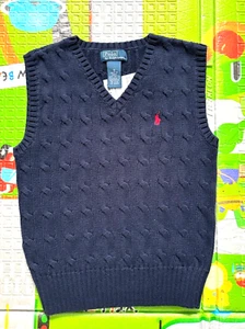 New POLO RALPH LAUREN Boy's Preppy V-Neck Cable Knit Sweater Vest Size 4 NWT - Picture 1 of 6