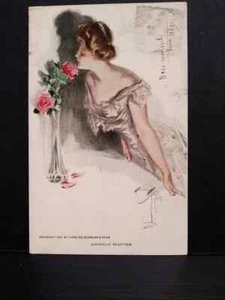 Cartolina American Beauties Donna Fiori illustratore YD152 - Picture 1 of 1