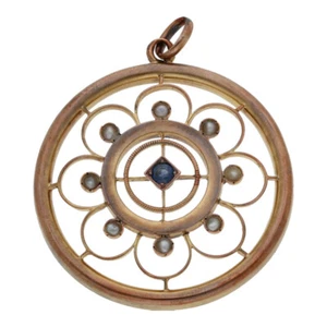 Anhänger Antik Safir u. Orient-Perlen Vintage Geschenk Damenschmuck H13.2942 - Bild 1 von 2