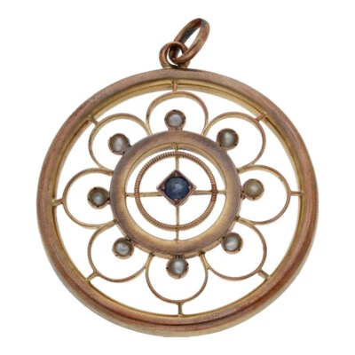 Anhänger Antik Safir u. Orient-Perlen Vintage Geschenk Damenschmuck H13.2942 - Bild 1 von 2