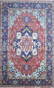 Alfombra india anudada a mano 9X12 oxidada y azul alfombra de lana hecha a mano 18069 - Imagen 1 de 12