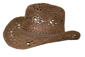 Sombrero sombrero de paja sombrero occidental talla 57 marrón moldeable con cinta vaquero carnaval verano - Imagen 1 de 1