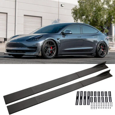 For Tesla Model 3 S Y Carbon Fiber 78.7" Side Skirts Extension Splitter Lip - image 1 of 4