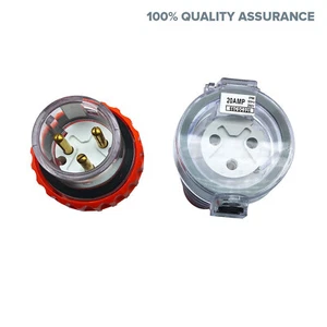 20 AMP Male 3 Pin Plug w/ Female Plug 3 Round Pin Socket Outlet Extension 240V - Picture 1 of 7