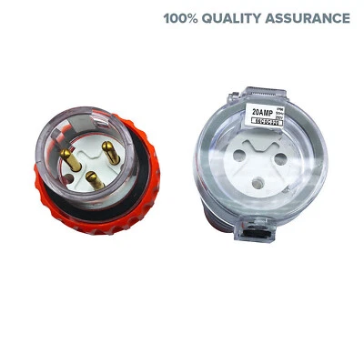 20 AMP Male 3 Pin Plug w/ Female Plug 3 Round Pin Socket Outlet Extension 240V - Image 1 of 4