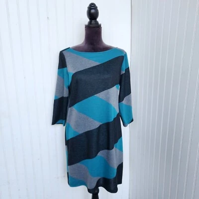 Vestido túnica London Times mangas 3/4 rayas gris azulado negro tejido funda talla 10 Foto 1 de 4