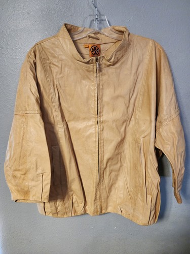 Giacca da donna leggera Tory Burch taglia 8 butterscotch giacca safari in pelle