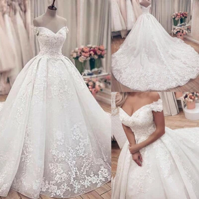 Princess Wedding Dresses Off Shoulder Lace Appliques Bridal Gowns Sweep Train - Image 1 of 4