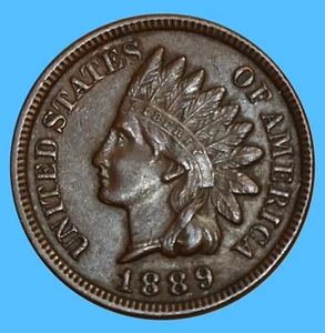 1889 Indian Head Cent XF/AU 3 & 1/2 Diamonds showing Item # 2406 - Picture 1 of 2