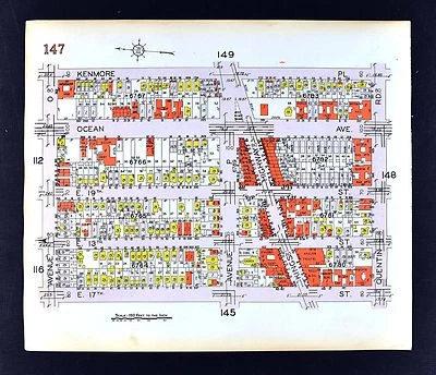 Mapa de Brooklyn 1929 Madison Kings Hiway Ocean Avenues O-S Quentin Rd Ciudad de Nueva York Foto 1 de 2