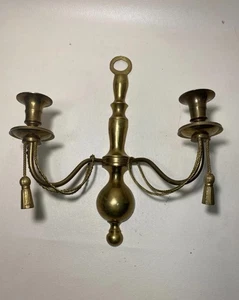 Vintage Messing Quaste Seil Doppelarm Wandleuchter Kerzenhalter Made in India - Bild 1 von 12