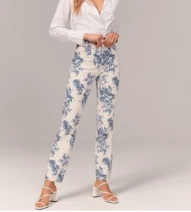 Jeans Abercrombie & Fitch taglia 33 anni '90 dritti ultra alti curvi amore floreale - Foto 1 di 10
