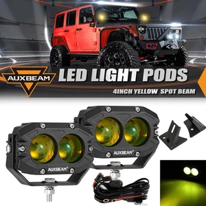 Pair 4" Amber LED Light Pods + A-pillar Mount Bracket For Jeep Wrangler JK 07-18 - Picture 1 of 12