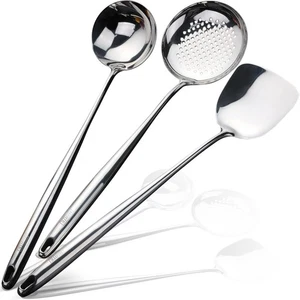 Wok Spatula and Ladle,Skimmer Slotted Spoon Set - Mirror Polished Asian Wok C... - Picture 1 of 9