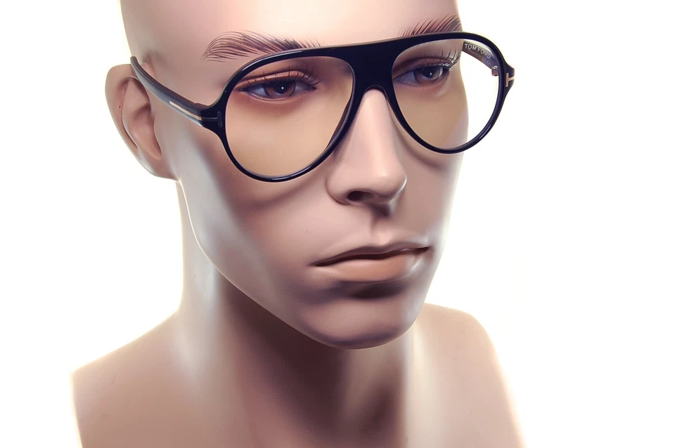 TOM FORD Blue Block Eyeglasses FT5012 001 Mens Large XL Pilot Frames BLACK GOLD - Image 1 of 4