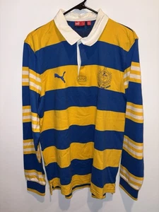 Puma Rugby Shirt M blau gelb gestreift Wappen Polo Langarm #10 Vintage Y2K - Bild 1 von 3