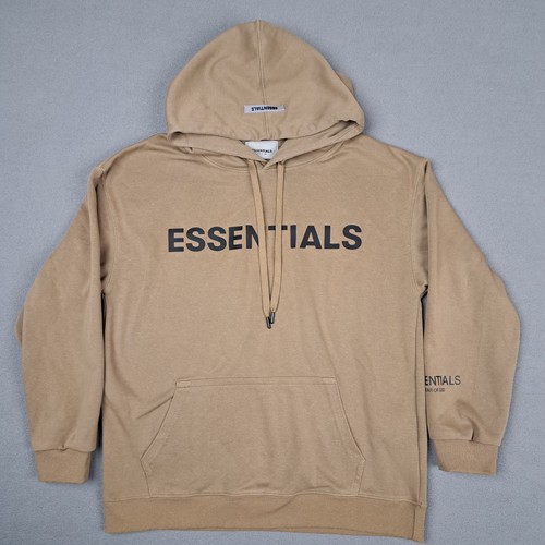 Felpa con cappuccio Fear Of God Essentials uomo *grande maglione marrone chiaro tasca canguro USA