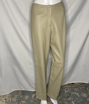 I.N.C. International Concepts Leather Pants 6 Straight Leg High Waist Beige EUC - Image 1 of 4