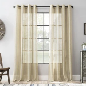 Slub Textured Linen Blend Curtain Panel, Grommet Top, 52" x 84, Sand - Picture 1 of 8