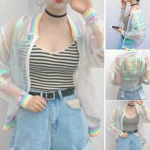 Sleek Women Iridescent Light Jacket Holographic Coat for Urban Adventures - Picture 1 of 9