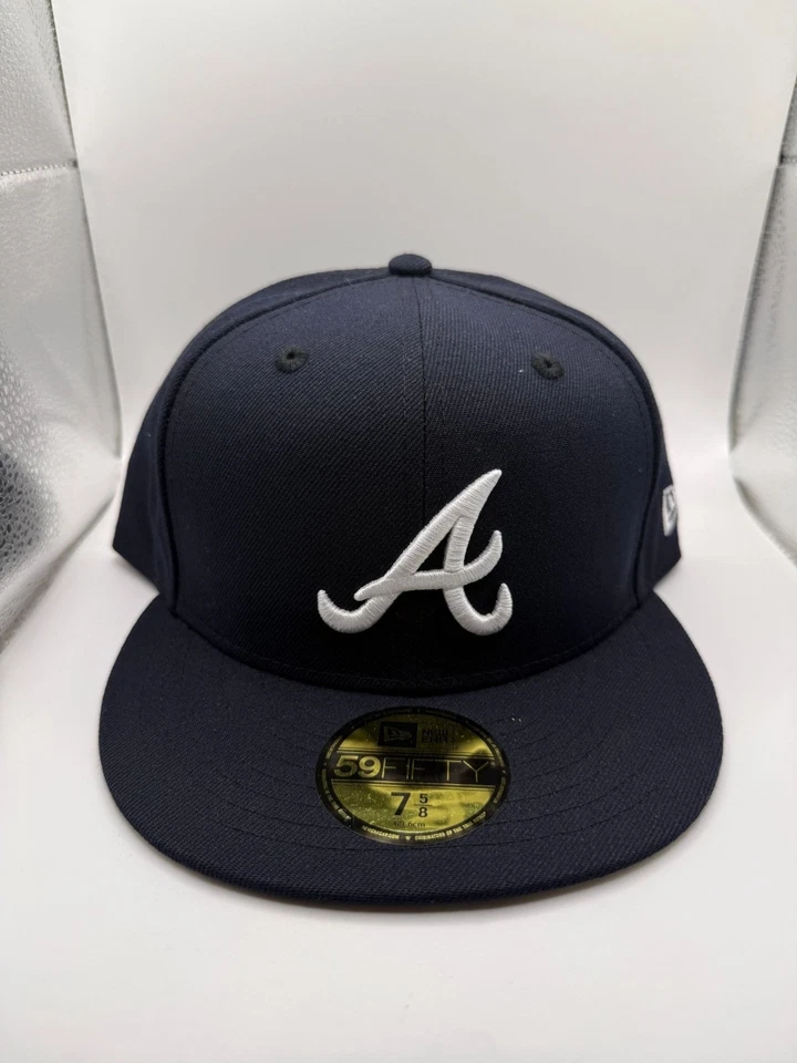 New Era 59Fifty Atlanta Braves Navy Blue/White Fitted Hat Size 7 5/8 - Image 1 of 4