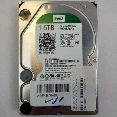 WESTERN DIGITAL WD15EARX-00PASB0 1.5TB 3.5" SATA Internal HDD | Grade A | - Image 1 of 2