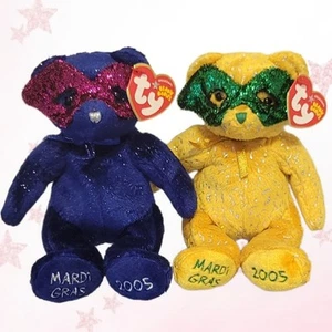 ⭐️ MARDI GRAS & MASQUE ⭐️ Juego de 2 Beanie Baby Bears TY 2004 - MWMT'S - Imagen 1 de 10