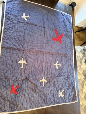 Manta de avión para bebé y niño derecha azul y gris algodón restauración herrajes edredón Foto 1 de 4