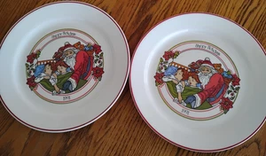 Lote 2 platos de coleccionista de vacaciones Corelle Corning 1991 Santa Visiones de ciruelas de azúcar - Imagen 1 de 3