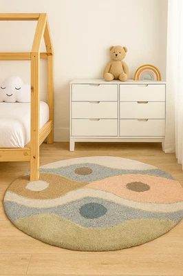 Hand Tufted Woolen Marden Carpets 3X3 lovely Round Area Rug Multicolor Carpets. - Image 1 of 4