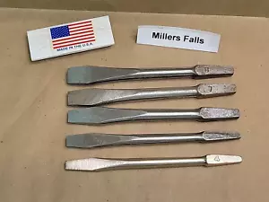 Millers Falls Bit Brace Screwdriver Bit Set Flat Slot 5 Pc NOS USA - Foto 1 di 15