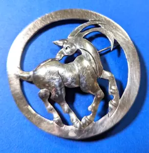 Vintage Pfeiffer Sterlingsilber Pferd Ziege Einhorn Brosche signiert Art Deco Ära - Bild 1 von 6
