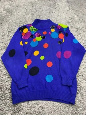 Suéter De Colección IB Difusión Mujeres 1X Azul Real Lunares Acanalado Cuello Simulado Pullover Foto 1 de 4