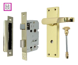 Badezimmer Türgriff Messing Oberfläche Hebel gerade Griffe innen + Badschloss D4 - Bild 1 von 27