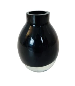 Art Glass Bud Vase Black w Clear Glass Bottom Small Home Decor Vessel  4x3 Inch - Bild 1 von 9
