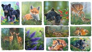 Sweet Animal Patch Mountain Sunrise Quilt Fabric BTY, 44" Wide From 3 Wishes - Picture 1 of 2