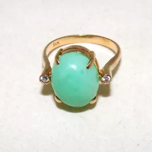 ¿Vintage? Anillo Oro Amarillo 14K con Jade JADEÍTA Verde y DIAMANTES (4,3g, Talla 7) - Imagen 1 de 12