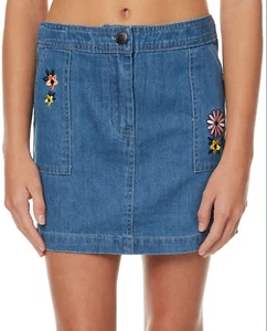 Girls Eves Sister Denim Skirt Festival Kids Blue Floral Flower Summer - Picture 1 of 5